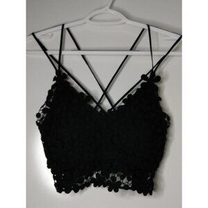 Davi & Dani Women Sz M Boho Bralette Floral Crochet Lace Eyelet Black Wireless